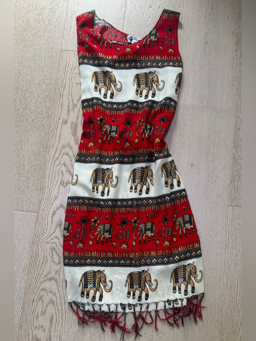 Vintage Glamour USA elephant print fringe festival tunic dress in a size S.